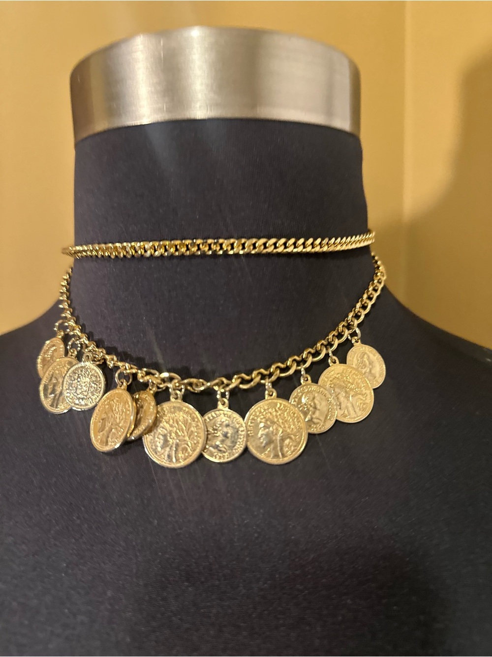 Gold Tone Coin Charm Choker Necklace - Women Jewelry - Picture 4 of 4